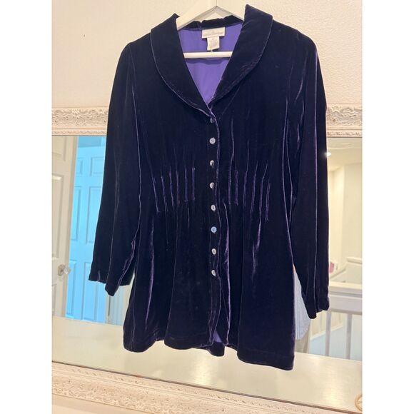 Soft Surroundings Purple Crushed Velvet Velour Button Up Shawl Collar Jacket XS - Picture 2 of 4